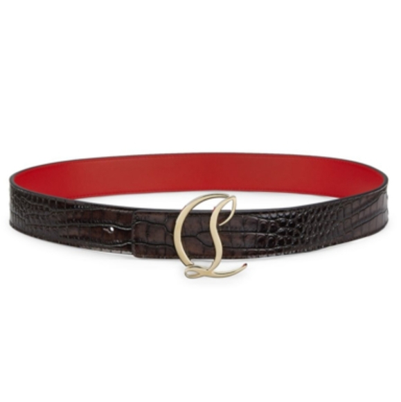 Christian Louboutin Accessories - Christian Louboutin CL logo Croc-Embossed Leather Belt Size 75